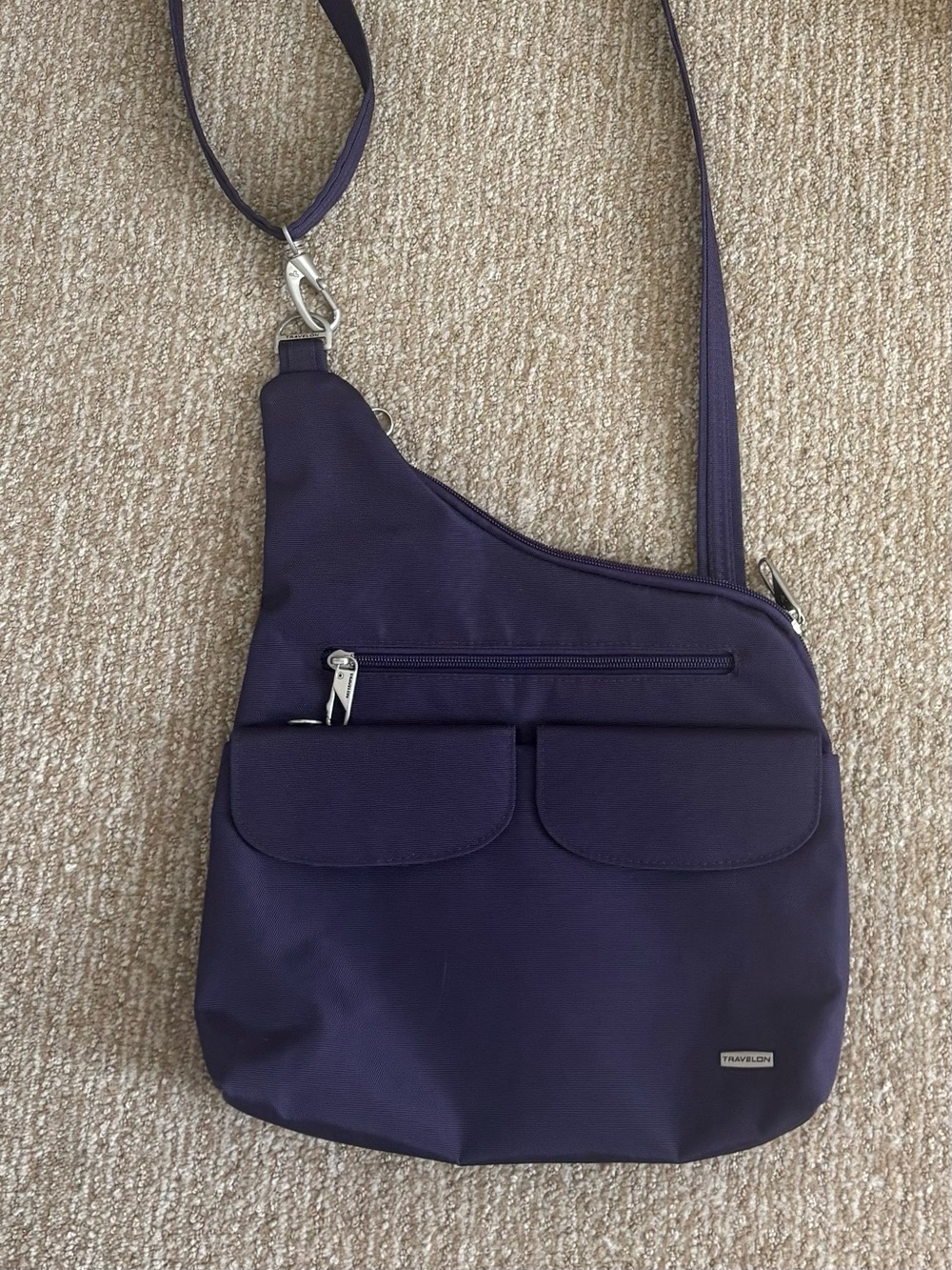 Travelon Purple Crossbody Bag with Front Zip Pocket